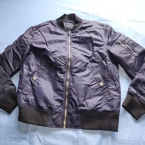 H&M MEN'S QUILTED LINED SATIN BOMBER JACKET NAVY-BLUE SIZE MEDIUM IS USED